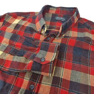 Eddie Bauer Button Down Flannel Shirt Large Men's Long Sleeve‎ Orange Gray Tan